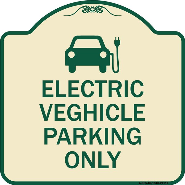 Electric Vehicle Parking W/ Graphic Heavy-Gauge Aluminum Sign, 18" x 18", TG-1818-24117